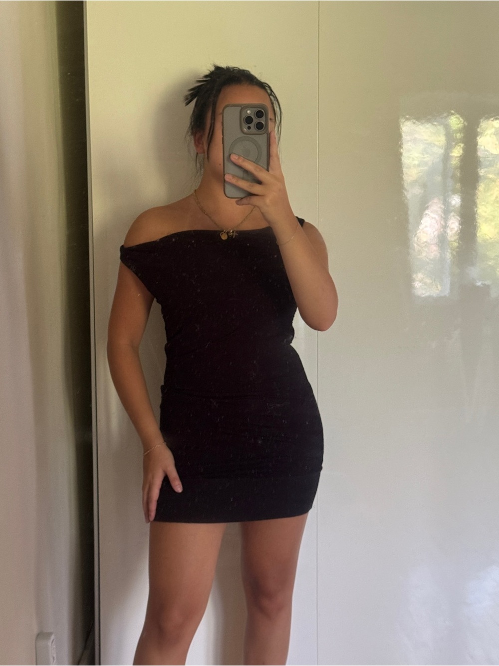 Dynamite Off-Shoulder Black Mini Dress